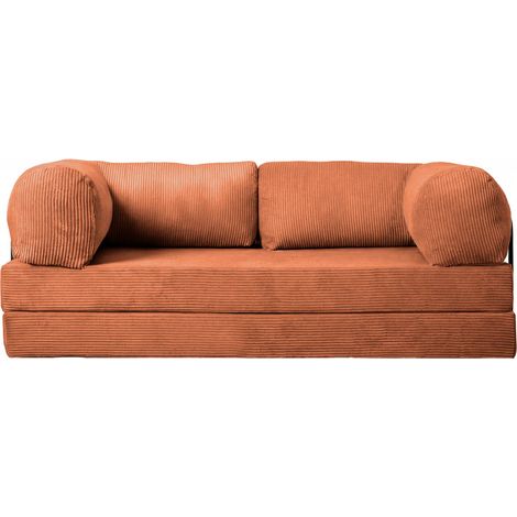 COSIMA - Canapé droit convertible velours côtelé 3 places - Terracotta