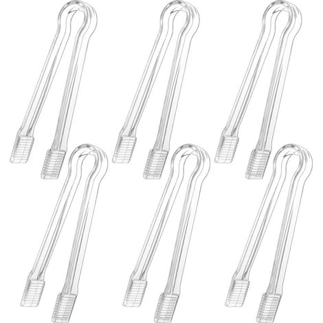Lot de 6 pinces de service transparentes en plastique, mini-ustensiles de service de 16 cm, pinces à glaçons pour buffet, bar, cuisine, barbecue, apéritifs, gâteaux, fêtes de Noël (1/5)
