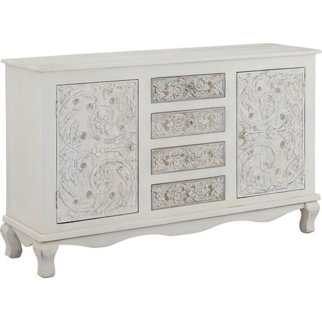 RajatBuffet 2 portes et 4 tiroirs en bois de manguier blanc et gris (1/5)