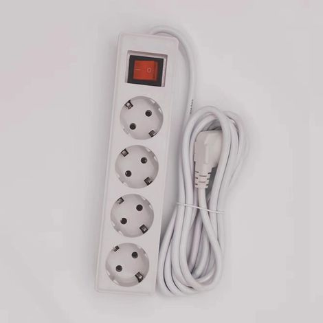 Multiprise Électrique 4 Prises 1 Interrupteur 2 m Blanc Prise Terre Protection Surtension Pour Bureau Maison Intérieur
