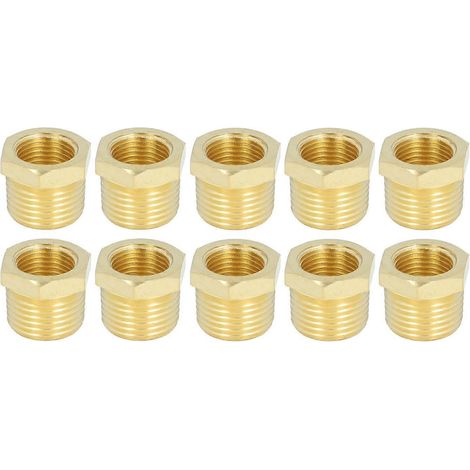 10 raccords filetés en laiton, adaptateur fileté mâle 1/2 NPT x filetage femelle 3/8 NPT, douille hexagonale pour conduites d'eau et d'huile (1/4)