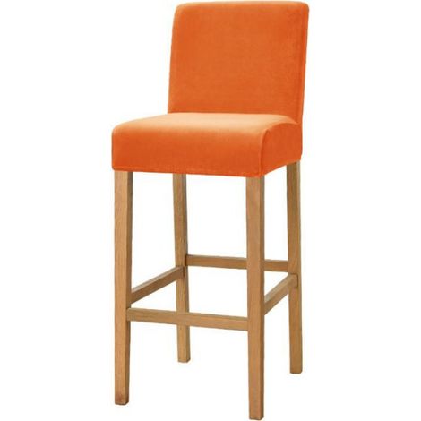 Housse De Chaise - Tabouret De Bar - Dossier Court - Extensible En Spandex - Velours Doux - Orange - 1 Piece