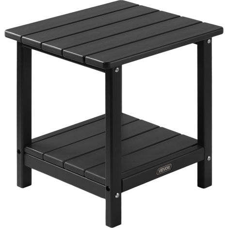 Table d'Appoint Extérieur Jardin, 2 Niveaux, 45 x 38 x 44 cm, en PEHD, Entretien Facile, Résiste aux Intempéries, pour Terrasse, Bord de Piscine, Plage, Porche, Patio, Balcon, Intérieur, Noir (1/5)