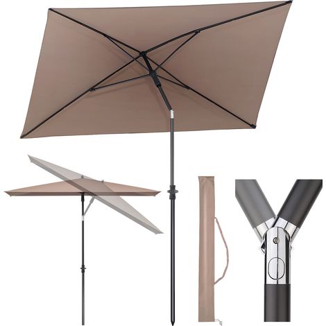 Sekey Sonnenschirm 210 x 140 cm Balkonschirm Rechteckig Sonnenschirm mit Schutzhülle, Taupe