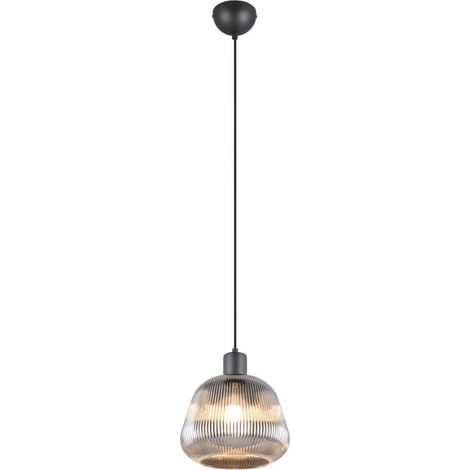 Suspension rétro Trio Tarifa noire verre 1xE27 Ø22cm (1/3)