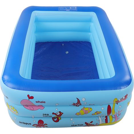 Gonflable piscine enfant dessin animé, bassin de jeu extérieur familial, bac à sable, piscine à balles motif marin, été (sans gaz, livraison uniquement) (Taille : 150CM trois couches (bleu) 150x115x50 (1/5)