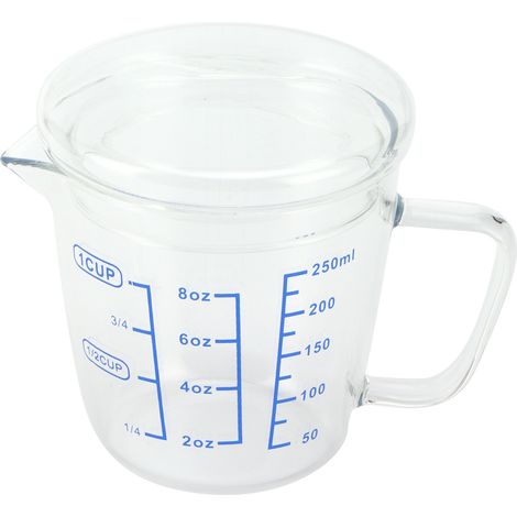 Verre résistant à la chaleur, verre doseur avec échelle à lait, pichet doseur avec couvercle, ustensile de cuisine (250 ml) (1/5)