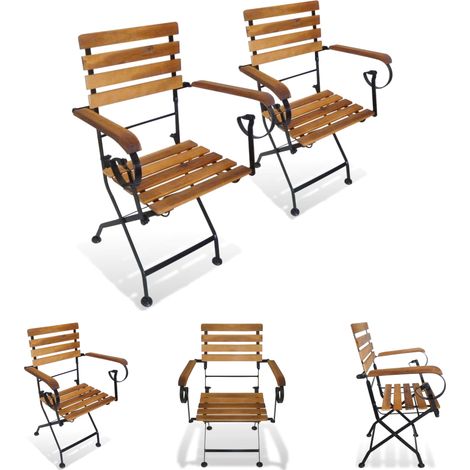 Stahl - vidaXL Klappbare Gartenstühle 2 Stk. Stahl und Massivholz Akazie - Gartenmöbel (1/5)