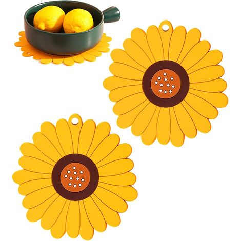 Dessous de plat pour casseroles et poêles chaudes - Multi-usages et résistants à la chaleur - Tapis en silicone pour plan de travail - Plats chauds - MONDONE - Dessous de plat antidérapants tournesol (1/5)
