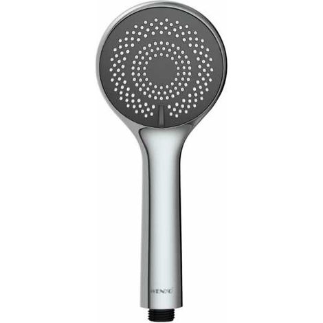 WENKO Soffione doccia Watersaving, soffione con 3 getti, risparmia fino al 40% di acqua senza compromettere la pressione dell'acqua, attacco universale 1/2", plastica ABS, ø9,6 cm, cromato - grigio