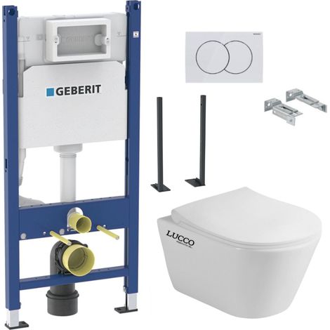 Pack Autoportant Bati-support Geberit Duofix + WC sans bride Lucco Avva + Abattant softclose + Plaque blanche (AvvaGebX) (1/5)