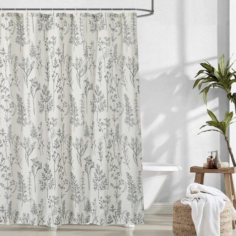 Rideau de douche polyester imperméable motif végétal bohème 120×180 cm, anneaux fournis (1/5)