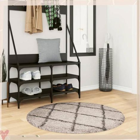 375398 Tapis shaggy à poils longs moderne beige et anthracite 100 cm (1/5)