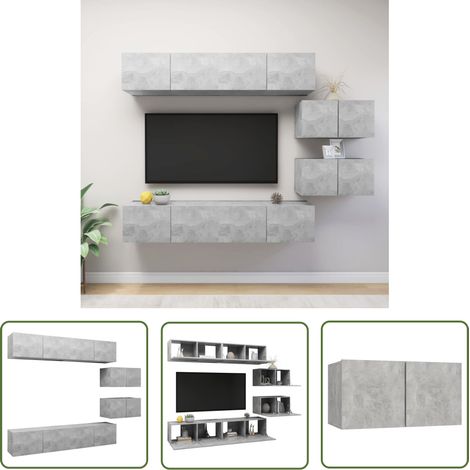 The Living Store Ensemble de meubles TV 6 pcs Gris béton Bois d'ingénierie - Meuble Tv - Meuble Tv Suspendu - Meuble Tv Gris - Ensemble Meuble Tv - Rangement Tv (1/5)