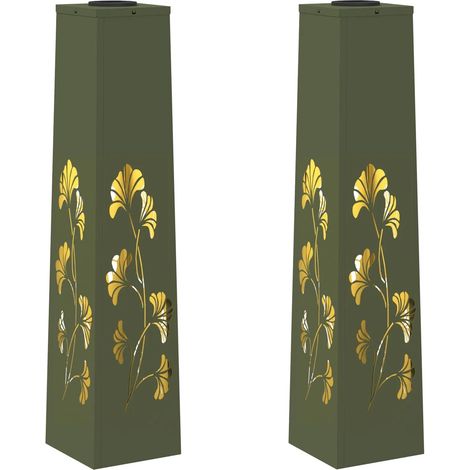 Set di 2 lampade solari LED da terra 18 x 18 x 80 cm design moderno per esterni durevole in acciaio verde oliva 020052576