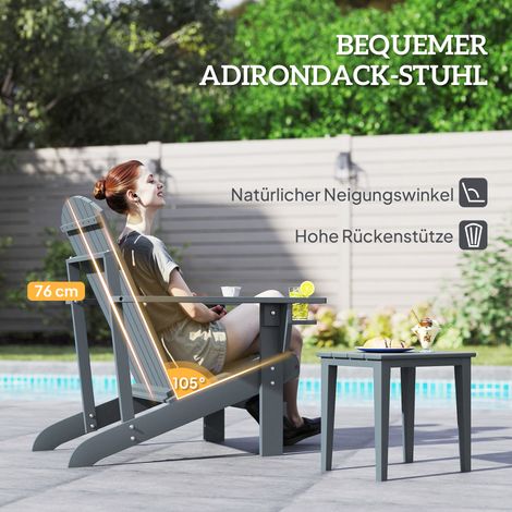Fauteuil Adirondack de terrasse avec support de verre transat jardin en bois massif gris anthracite 95x72x93 cm
