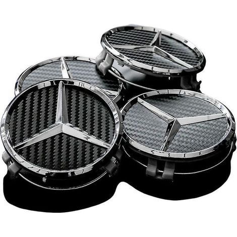 Enjoliveurs de roue en alliage de moyeu central en carbone noir Mercedes 75 mm, lot de 4 pièces