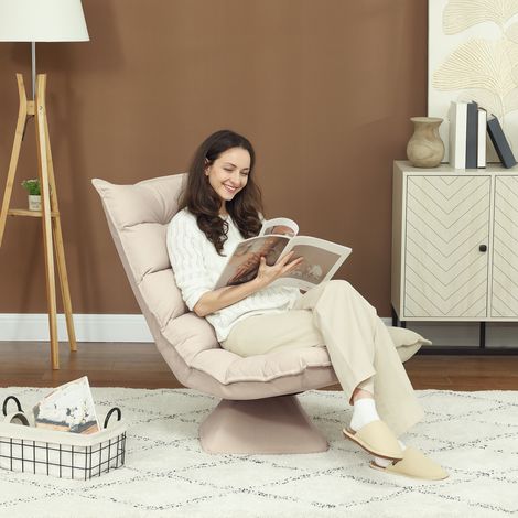 Fauteuil inclinable pivotant à 360° avec dossier réglable en 5 positions, aspect lin, beige (1/5)