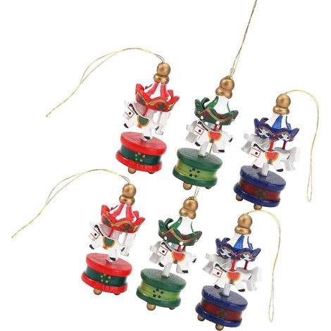 Décorations de Noël suspendues en bois en forme de carrousel, compatibles avec la décoration intérieure, couleurs assorties, lot de 6 (1/5)