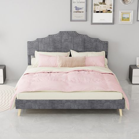 Lit moderne minimaliste et moelleux, tête de lit confortable et douce, 160200CM, gris, meuble de chambre multifonctionnel, cadre de lit avec sommier bas, tige pneumatique et matelas non inclus. (1/5)