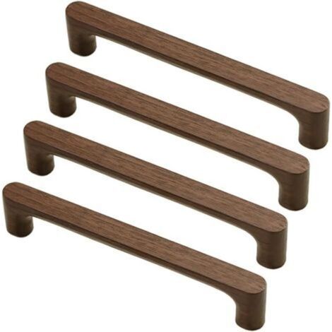 Lot de 4 poignées de meuble en bois de noyer, entraxe de 160 mm, pour meubles de cuisine, tiroirs et commodes. (1/5)