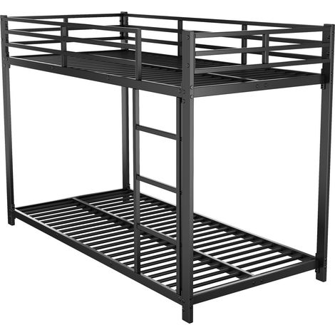 Etagenbett 2 Schlafplätze mit Sicherheitsgeländer, Metallrahmen, 90 × 200 cm, ohne Matratze, Schwarz (1/5)