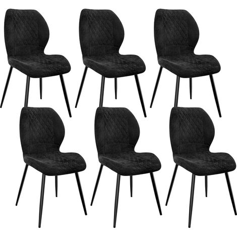 Lewe – Lot de 6 chaises salle à manger – Pieds en métal – Revêtement en lin à motif diamant – Coussin en éponge – Charge maximale 120 kg – Noir (1/5)