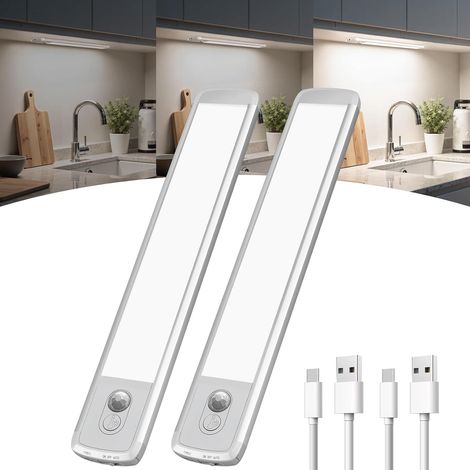 Lampe de Placard Rechargeable, Lumière Détecteur de Mouvement  Lampe Dimmable Cuisine sous Meuble, USB-C Éclairage sans Fil pour Armoire, Placard, Escalier (21cm, 2 Pièces) (1/5)