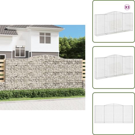 Gabionen mit Hochbogen 3 Stk. 400x50x180/200cm Verzinktes Eisen - Gabionen - Gabionenkorb - Gartendeko - Gartenzubehör - Zaun (1/5)