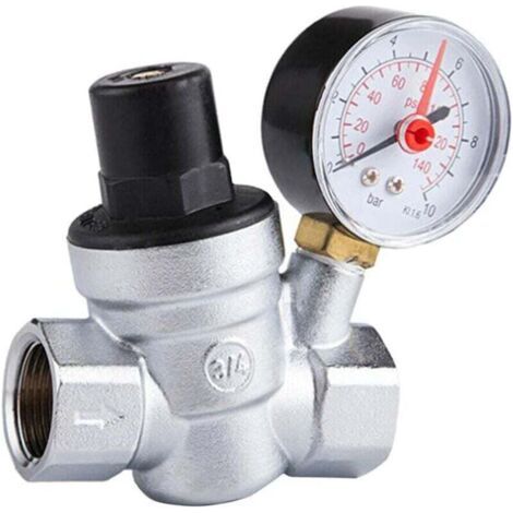 DN20 Vanne de réducteur de pression d'eau réglable avec manomètre manomètre, réducteur de pression d'eau réglable 3/4 pouce (DN20)