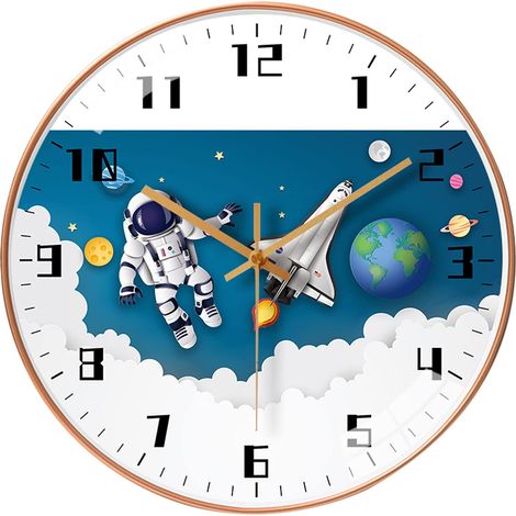 Orologio da parete silenzioso per bambini da 20 cm - Decorazione a tema spaziale, grandi numeri e pianeti - Funziona a batteria, ideale per camera da letto, scuola, camera dei ragazzi (Bianco) (1/5)