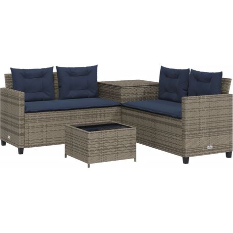 Gartensofa mit Tisch und Kissen L-förmig Grau Polyrattan vidaXL