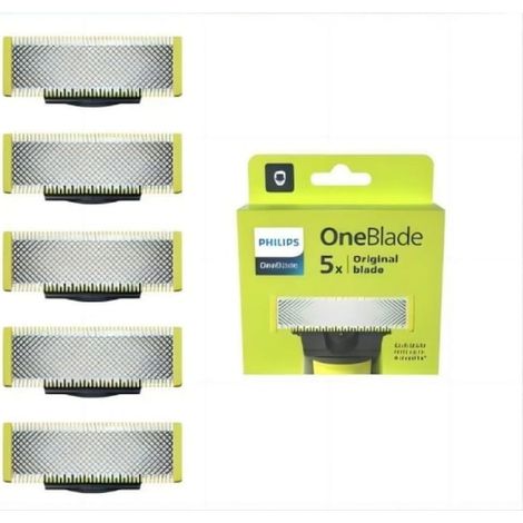 Set de 5 lames de rechange pour rasoir Philips OneBlade, tonte et rasage, coupe-cheveux et barbe, couleur vert/argent, accessoires compatibles (1/4)