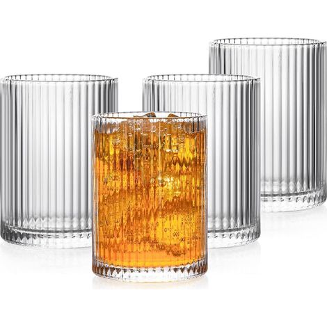 Trinkgläser Set 4er, 280ml Cocktailgläser, geriffelt, Vintage Origami Stil (1/5)