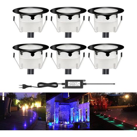 10 Spot LED Eclairage Extérieur Encastrable Sol Terrasse Bois,45mm Spots Encastré Extérieur Fait en IP67 DC12V 1W Avec Alimentation EU Pour Jardin Escalier Patio RGB (1/5)