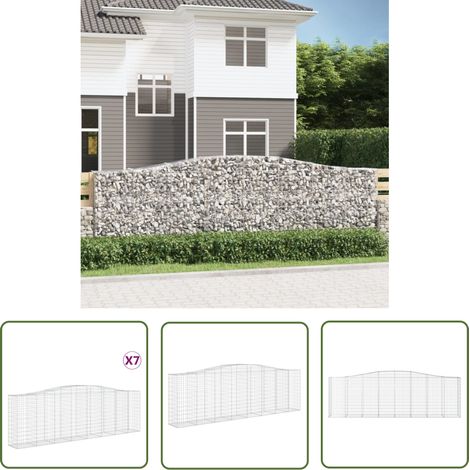 The Living Store Gabionen mit Hochbogen 7 Stk. 400x50x120/140cm Verzinktes Eisen - Gabionen - Gabionenwand - Gartendeko - Ziergarten - Zaun (1/5)