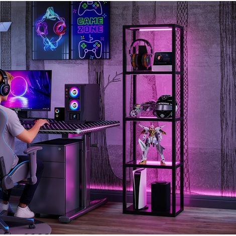 Lampada da terra LED RGB 45x29x157 cm metallo/vetro nero con telecomando – MEUBLIV (1/5)