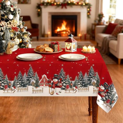 Weihnachtliche Tischdecke Rot 136x248cm, abwaschbar, pflegeleicht, Polyester