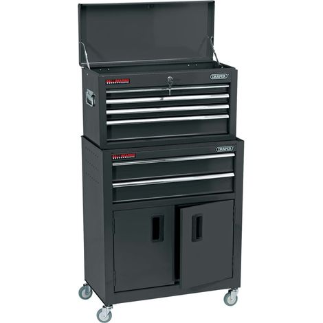 Draper Tools Black Metal Tool Cabinet with Storage Drawer, 61.6 x 33 x 99.8 cm (1/4)