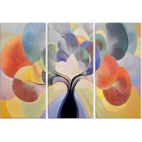Lupia - GRANDE QUADRO Moderno 3 Pezzi TREE GRAND LEAVES, Stampa su Tela poliestere 100x150 cm, Albero della Vita colorato, Pronto da Appendere, Decorazione per Soggiorno, camera da letto e Ufficio (1/4)