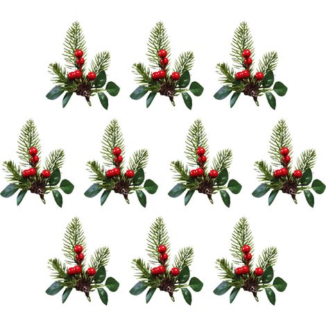 GARRYFIZH Plante artificielle en aiguilles de pin, accessoires de décoration de Noël, coffret cadeau, ornement pour sapin de Noël, baies de pin de Noël (1/5)