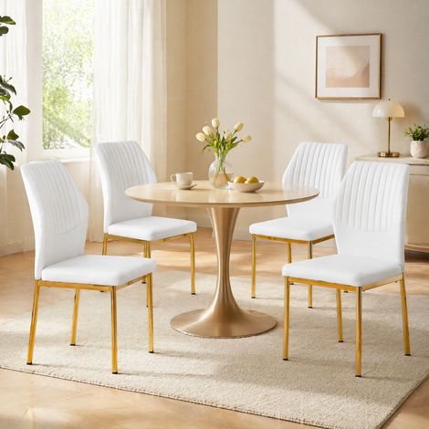 Set di 4 sedie da pranzo bianche e dorate in PU e metallo, 93 cm (1/5)
