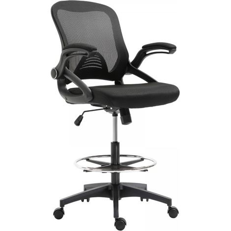 Fauteuil de bureau assise haute noir – Hauteur réglable 104-124 cm – Assise 49 x 50 cm – Matériaux : maille, PP, mousse, métal, nylon – MH (1/5)