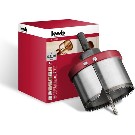 scie cloche multi-couronnes en acier au tungstène Ø 68, 83 et 100 mm avec bonne performance de coupe, longue durée de vie, haute précision, profondeur de coupe 40 mm et foret de centrage (1/5)