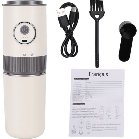 Moulin à café électrique portable à meules et cafetière à filtre rechargeable, ensemble de voyage avec tasse isotherme en acier inoxydable, idéal pour le camping, le bureau et les activités de plein a (1/5)