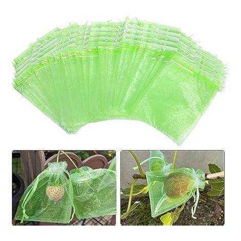 100 pièces Sac de Protection Fruits, Sachet Protection Raisin, Sachets en Organza Respirant avec Cordon de Serrage, pour Potéger Les Grappes de Fruits des Frelons et des Oiseaux（20cm x 15cm） (1/5)