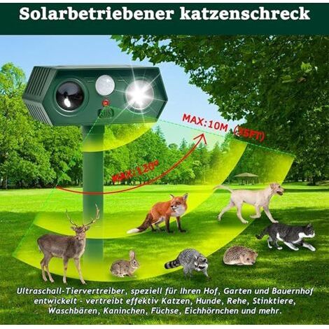 Dissuasore Ultrasonico per Animali 2 pezzi Impermeabile PIR Sensor LED Anti Gatti Cani Uccelli Volpi Topi Giardino (1/4)