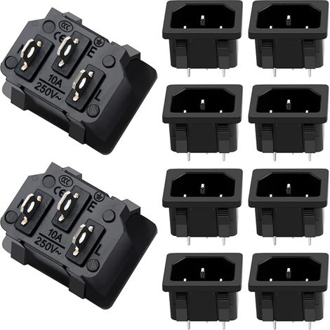 10 Pièces AC 250 V 10 A IEC 320 C14 Montage sur Panneau Connecteur, 3P Prise Courant Entrée en Plastique (1/5)