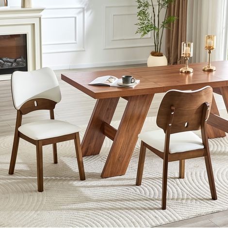 Sillas de comedor, lote de 2, respaldo mariposa, asiento acolchado, madera blanca OKMYHOME (1/5)