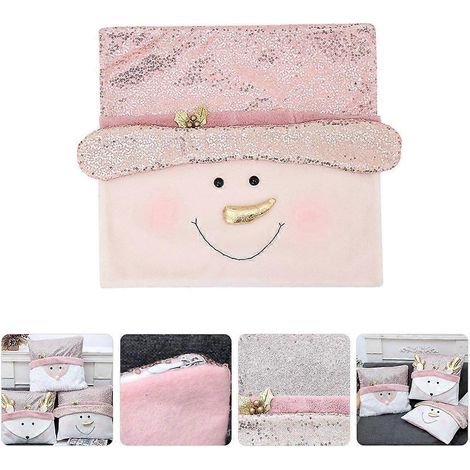 Housse de coussin en tissu rose de Noël, compatible avec jeté de canapé (lot de 4). (1/3)